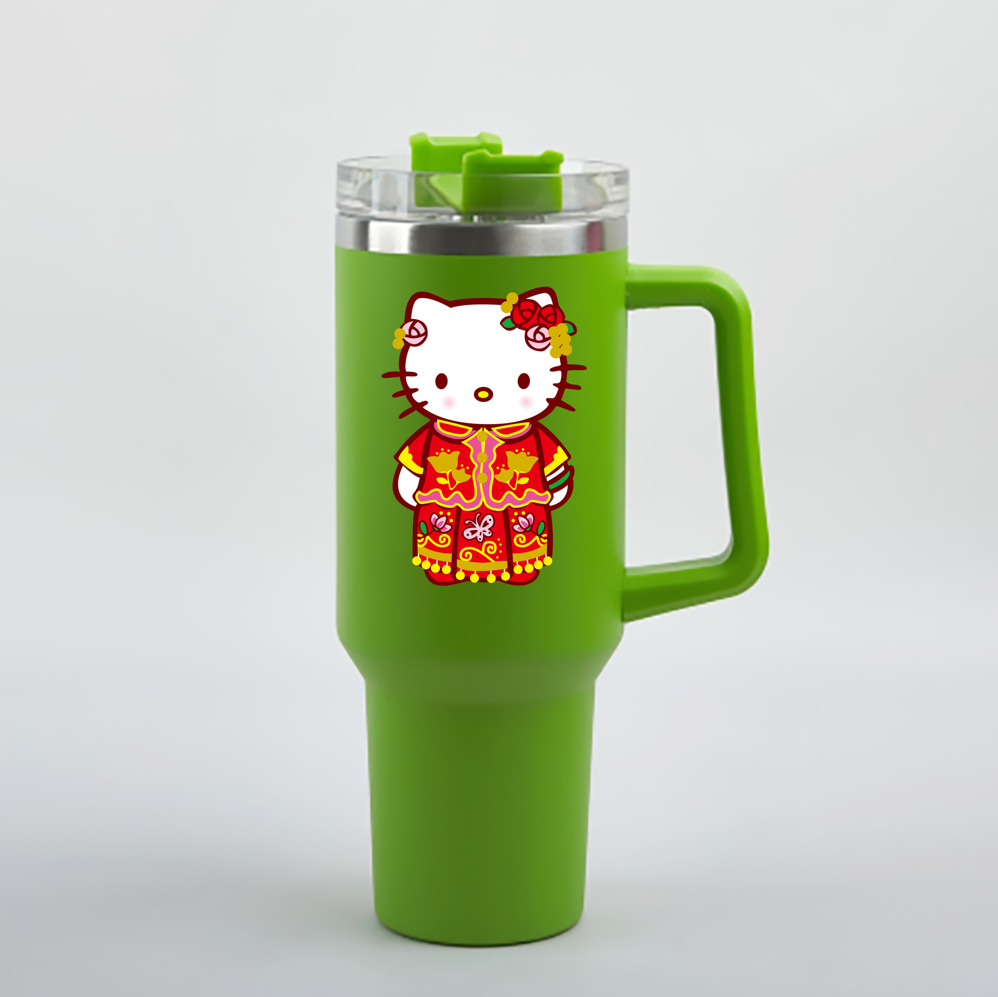 （画像用） Hello Kitty ハローキティ 1200mL車用タンブラー - クリスタルステッカー（プラスチックストロー付き）